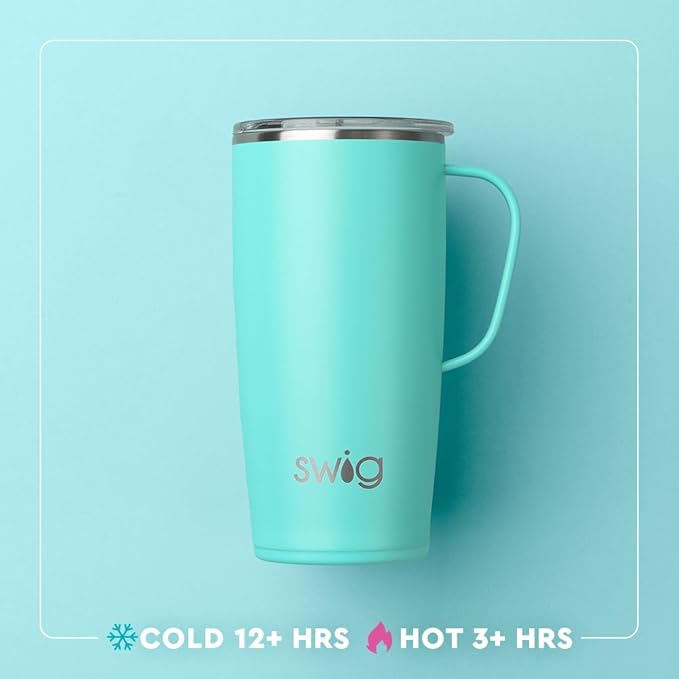 Swig Life 22oz Insulated Travel Mug with Handle & Lid, Golf Ball | Triple Insulated Stainless Steel - Handle & Lid Included - Keeps Coffee Hot or Cold - Cup Holder Friendly