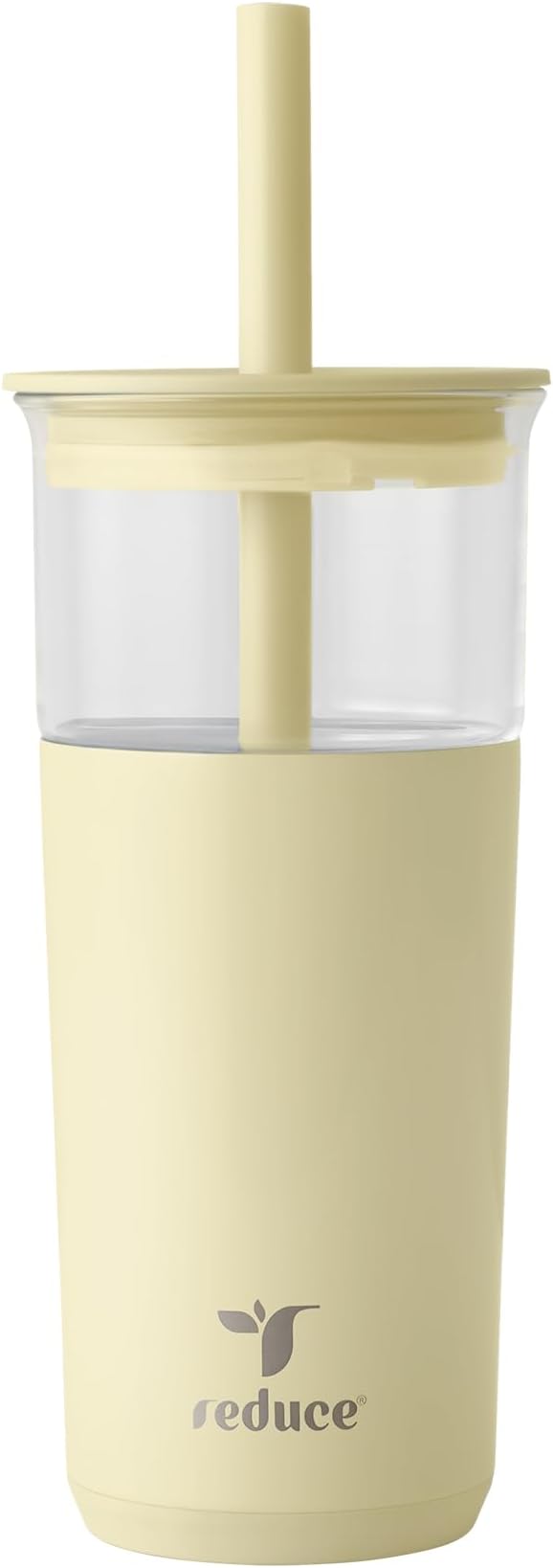 REDUCE Aspen - 20oz Vacuum Insulated Glass Tumbler - Extra Wide Straw & Lid | Keeps drinks cold for 12 hours, ideal for iced coffee, smoothies & boba, dishwasher safe, soft base