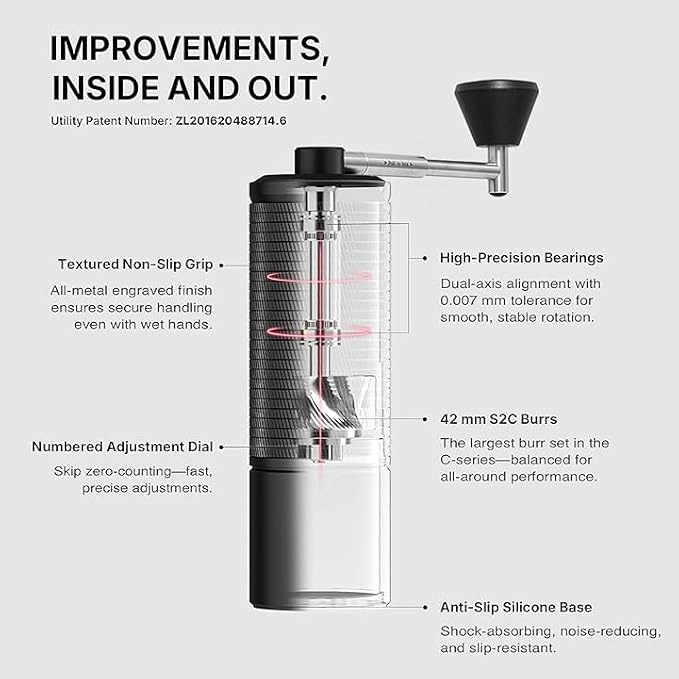 TIMEMORE C5 ESP Pro Manual Coffee Grinder with S2C-042-III Conical Burr - Internal Adjustable Setting ( C5 ESP PRO Black )