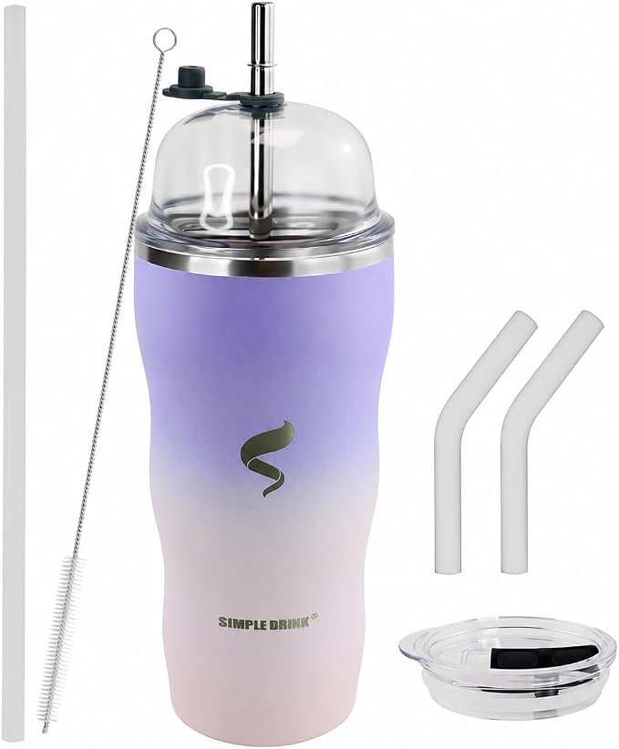 20 oz Insulated Tumbler, Straw and Flat Lids,White Pouple | 18/8 stainless steel, double-wall vacuum insulation, BPA-free materials, reusable straw, for everyday hot and cold drinks.