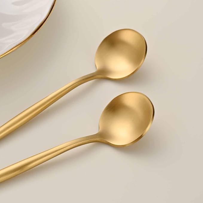 5.1 Inches Satin Gold Coffee&Tea Spoons,Small Demitasse Spoon,Mini Spoons For Stirring,Gold Teaspoons Set Of 4 SS18/10 Solid Round Spoon