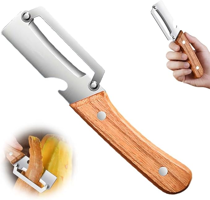 Multi-Functional Vegetable Peeler for Kitchen, 2026 New Stainless Steel Peeler with Wooden Handle and Bottle Opener, Kitchen Tool for Fruit Veggie Pumpkin, Gifts for Mom (Wood，1PC)