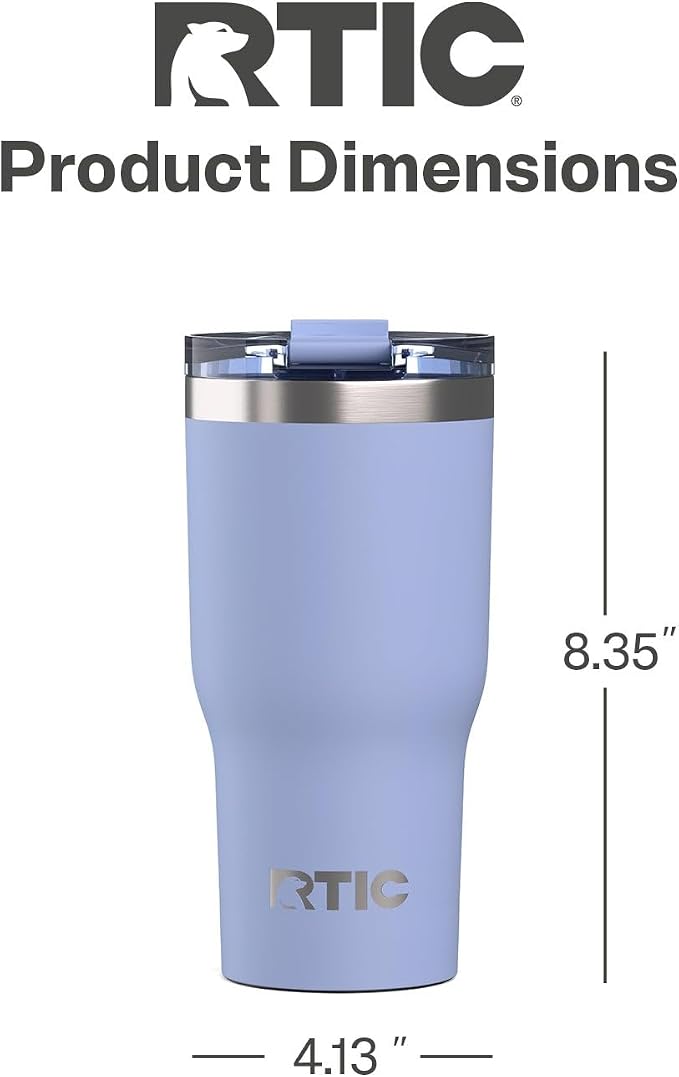 RTIC 30oz Essential Tumbler with Lid, Ceramic Lined, Insulated, Stainless Steel, Metal, Double Wall Vacuum-Insulation, Travel Cup for Iced Coffee, Tea, Hot and Cold Drink, Periwinkle