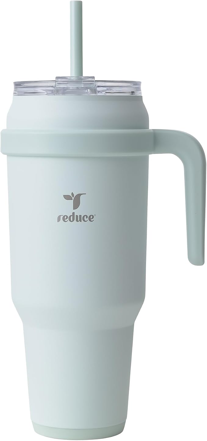 Reduce 50 oz Stainless Steel Tumbler with Handle - Dual-Wall Vacuum Insulated Travel Mug, Sweat-Proof Lid & Reusable Straw - Keeps Drinks Cold for 24 Hrs, Fits Cupholders, Dishwasher Safe - Crisp Mint
