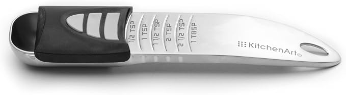 KitchenArt Stainless Steel Pro Adjust-A-Tablespoon, Adjustable Tablespoon | Spoon That Measures 1/2 TSP to 1 TBL | All In One Measuring Spoon | Cooking & Baking Gadget | Kitchen Organization
