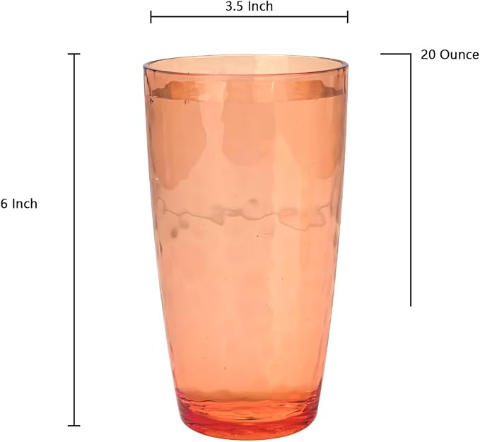 Yalin 20 Ounce Acrylic Drinking Glasses, Reusable Plastic Tumbler, Stackable, BPA-Free, Shatter Proof, Dishwasher Safe, Set of 6 Cups (Orange)
