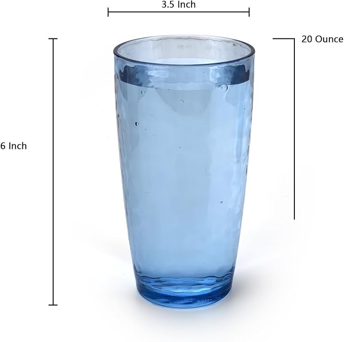 Yalin 20 Ounce Acrylic Drinking Glasses, Reusable Plastic Tumbler, Stackable, BPA-Free, Shatter Proof, Dishwasher Safe, Set of 6 Cups (Blue)