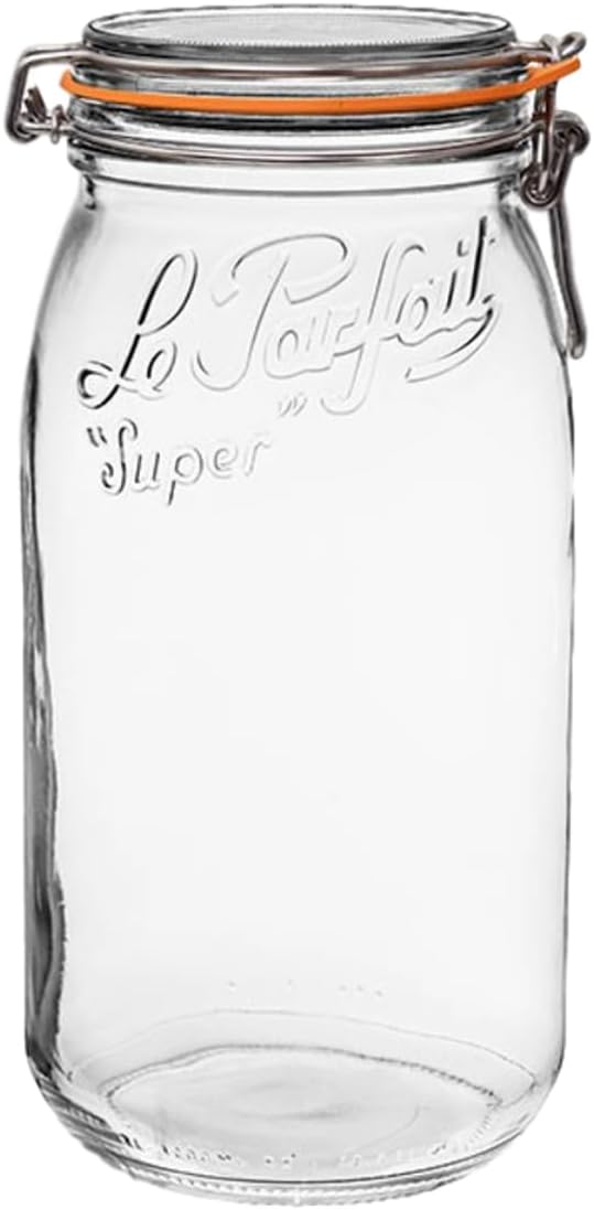 Le Parfait Super Jar 3L (96oz) Glass Canning Jar, Wire Bail Lid, 1 Pack | Airtight rubber seal for canning, preserving pickles, sauces and whole fruit, fermentation and pantry storage; Made in France