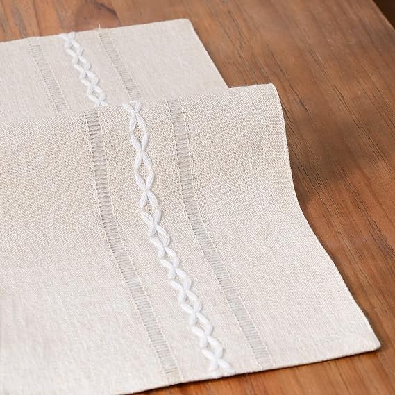 Wracra Cotton Linen Place Mats, Ivory Embroidered Placemats Set of 6 | Placemats 12 x 18 Inch; Cotton Linen Woven Fabric; Heat Resistant Table Mats; Raised Embroidered Hollow Design