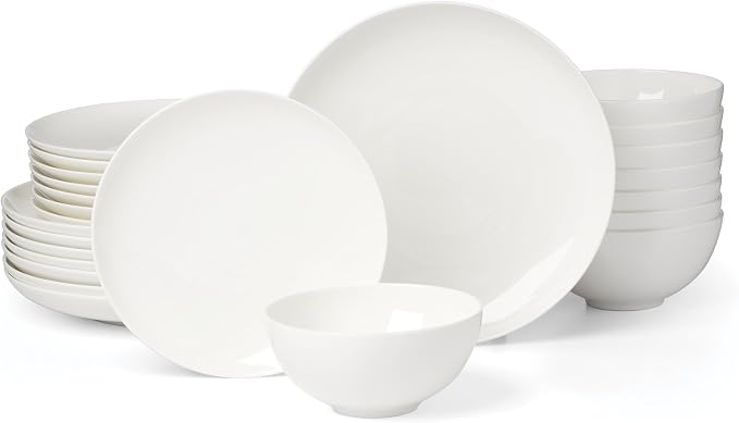 Lenox Studio 1414 Coupe Bone China 24-Piece Dinnerware Set for 8 | dishwasher safe | plates and bowls sets for kitchen and dining | 11 inch plate, dish set, dishes | 3 inch