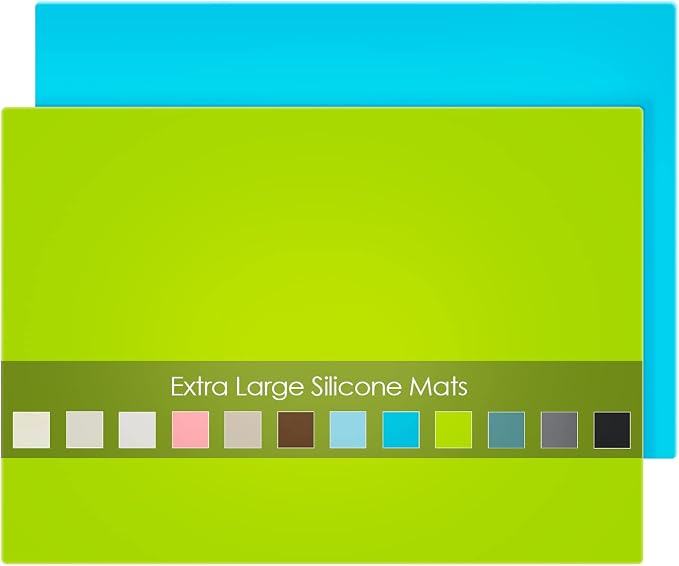 2 Pack Extra Large Silicone Mats for Crafts, Silicone Placemats for Dining Table Countertop Protector, Heat Resistant Baking Mat Reusable Dough Rolling Pad (Blue & Green, 23.6''x15.7'')