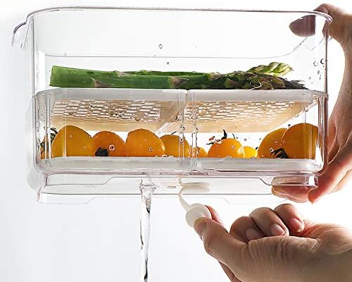SANNO Fridge Food Storage Containers Produce Saver FreshWorks Produce Food Storage Container Bin Stackable Refrigerator Kitchen Organizer Keeper, with Removable Drain Tray to Keep Fresh