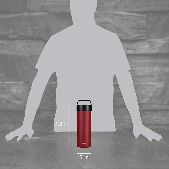ESPRO Go P0 Ultralight French Press Coffee Maker for Travel, Vacuum Insulated Stainless Steel, 16 Ounces, Cranberry
