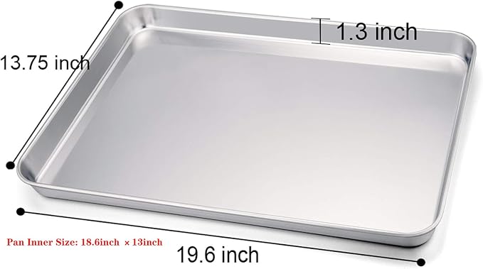 TeamFar Baking Sheet, 20" x 14" x 1" Stainless Steel Cookie Sheet Pans | 2 Piece Half Sheet Baking Pan Bakeware Set, Heavy Duty & Thick Gauge, Non Toxic & Healthy, Mirror Finish & Dishwasher Safe