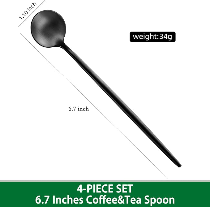 DEHOV 4 PCS 6.7 Inches Satin Black Stainless Steel 18/10 Coffee Spoons,Iced Tea Spoon,Espresso Stirring Spoons,Matte Black SS304 Teaspoons,Dessert Spoon,Long Coffee Spoons accessories