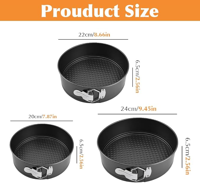 3pcs Springform Pan, 7,8,9 Inch Cheesecake Pans with Removable Bottom, Carbon Steel Baking Pans Nonstick Baking Tin Cake Mould for Small Pizza Pie (Circle Shape)