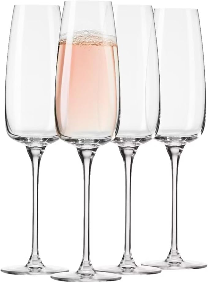 KROSNO Champagne Flutes Set of 4, 8.5 oz, Modern Collection | Drinking Glasses, Led-Free Crystal Glasses for Prosecco Sparkling Wine, Wedding Champagne Flutes, Dishwasher Safe