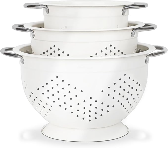 Colander Set for Kitchen, 1.5, 3, 5 Qt Food Strainers and Colanders | Stainless Steel Handle,Strainers and Colanders For Pasta, Vegetables, and Fruits, Coated Metal, Kitchen Essential