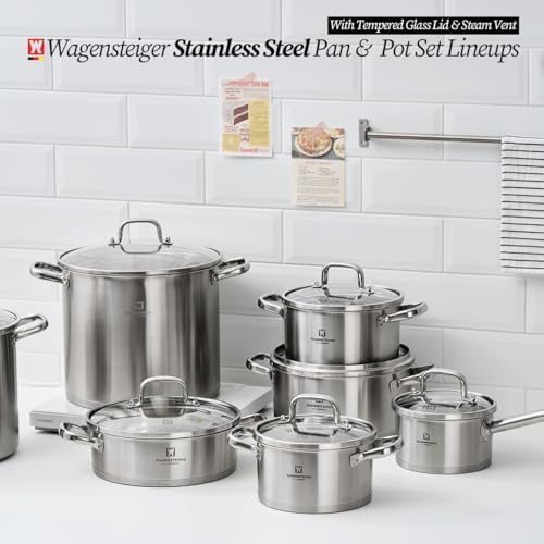 WAGENSTEIGER 2.82 Quart Stainless Steel Stock Pot, 3-Ply Construction with Aluminum Core, Tempered Glass Lid, Compatible with All Cooktops BPA free(7.68" Diameter)