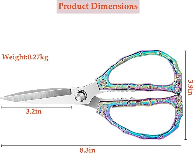 Multi-Purpose Kitchen Shears Scissors, Heavy Duty Stainless Steel Kitchen Scissors for Food with Strong Straight Edge Snips Colorful Handle (Bamboo joint)