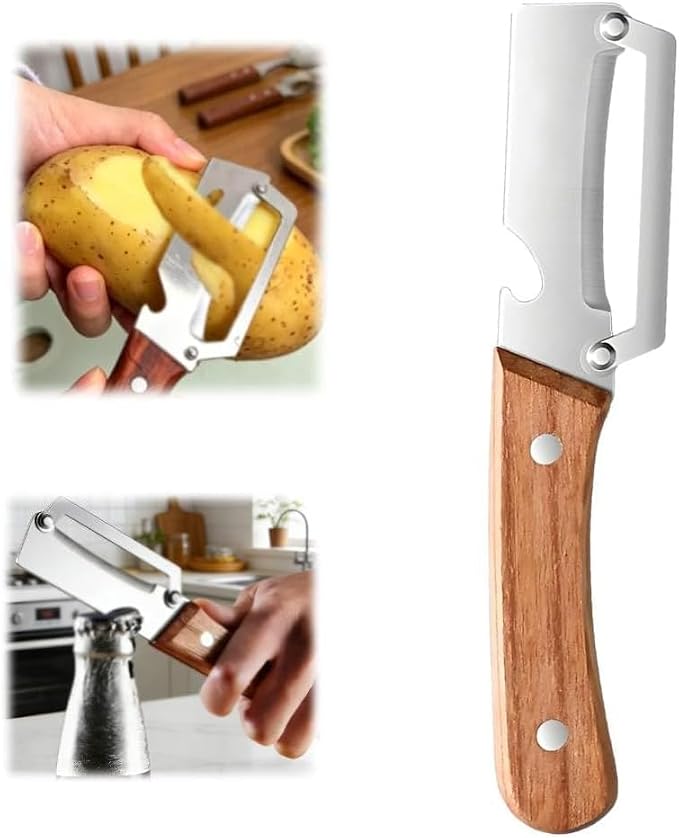 2026 Multi-Functional Vegetable Peeler fo Kitchen: 2 in 1 Stainless Steel Peeler with Wooden Handle and Bottle Opener - Peelers for Potato Pumpkin Papaya Zucchini (1)