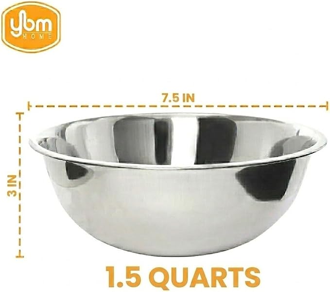 YBM HOME 1.5 Quart Stainless Steel Premium Mixing Bowl – Heavy Duty Deep Prep Bowl for Baking, Cooking, Dough Mixing, Salad Serving & Commercial Kitchen Use