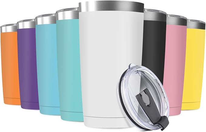 8 Pack 20oz Tumbler Vacuum Insulated Travel Mug with Lids, Stainless Steel Double Wall Bulk Cup for Home, Office, Outdoor Suitable for Vehicle Cup Holders(Assorted Colors)