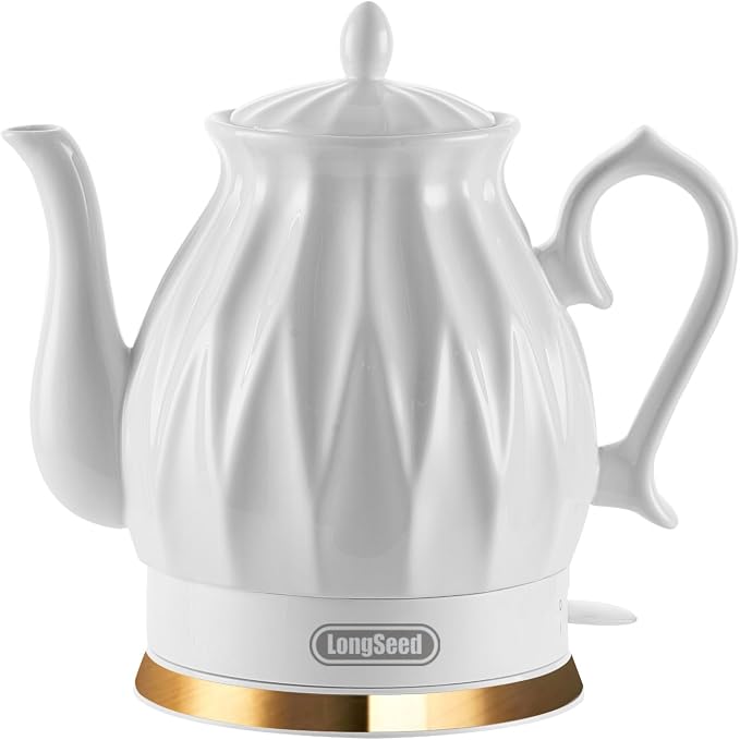 Ceramic Electric Kettle, 1.5L/1200W Boil Water Quickly and Easily with Boil-Dry Protection Auto Shut Off, Detachable Swivel Base, Diamond Cut Glazed