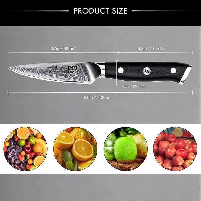 SHAN ZU 4 In Damascus Paring Knife, Professional Extra Sharp Kitchen Knife | Japanese High Carbon Super Steel Kitchen Knives Carving Knife with Gift Box
