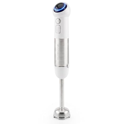 OVENTE Cordless Immersion Hand Blender, 300W Rechargeable White HR995W | Handheld Portable Mixer with Speed Pulse Activating Sensor and Stainless Steel Blades for Smoothies, Shakes, or Baby Food