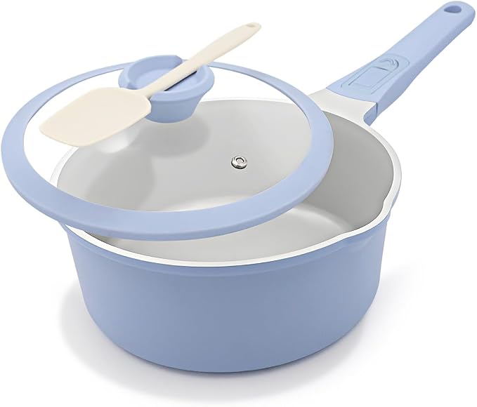 AIKENBBKK Nonstick Sauce Pan with Lid, 2.5 Qt Ceramic Saucepan with Lid, Non Stick Sauce Pan, Milk Pot&Sauce Pot&Saucepan with Pour Spout, Detachable Handle Milk Pan, Induction Compatible, Oven Safe