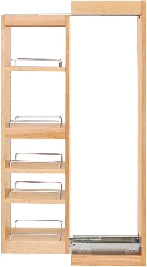 Rev-A-Shelf Kitchen Cabinet Pullout Wall Filler Wooden Organizer Slide Out Pantry Storage w/Soft-Close in Multiple Sizes, 6 x 39 in, 432-WFBBSC39-6C