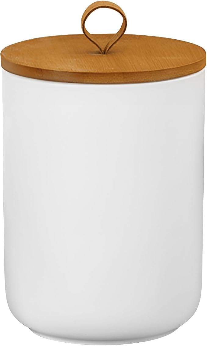 Ceramic Storage Jars, Modern Airtight Canisters with Wooden Lid (White tuba)
