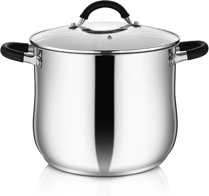 P&P CHEF 10 Quart Stainless Steel Stock Pot, Cooking Pot with Visible Lid | For Soup Pasta, Tri-Ply Bottom & Dual Heatproof Handles, For Induction Gas All Stoves, Non-Toxic & Dishwasher Safe
