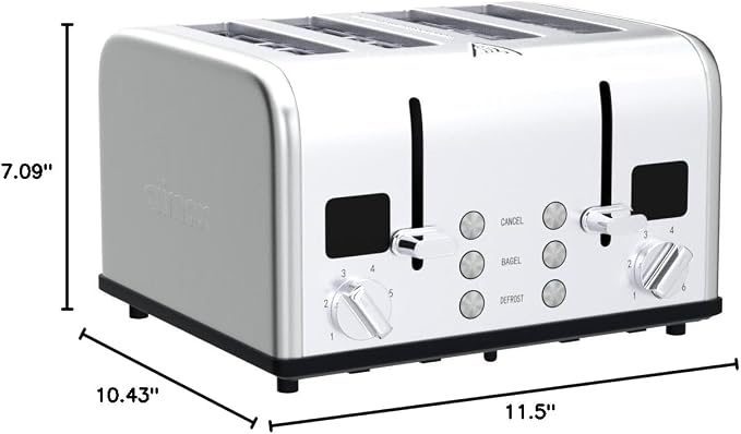 CUSIMAX 4 Slice Stainless Steel Toaster with Digital Display, Silver | LED Display with Countdown Timer, 6 Browning Levels, Bagel/Defrost/Cancel, Dual Independent Controls, 1.5" Extra Wide Slots