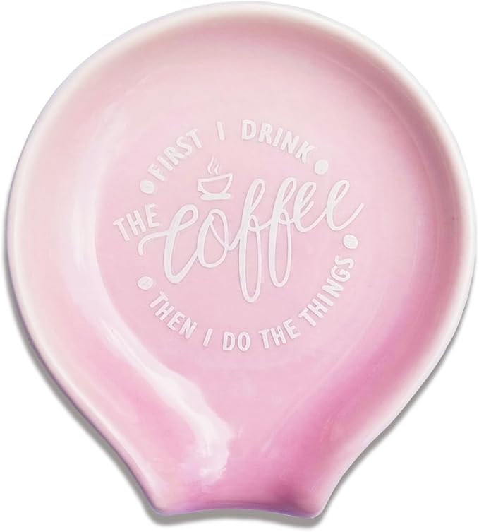 Funny Coffee Quote First I Drink The Coffee Then I Do The Things Ceramic Spoon Holder-Light Purple Coffee Spoon Rest -Cafe Station Bar Accessories