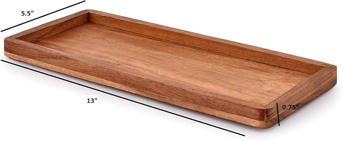Acacia Wood Rectangular Wooden Platters for Home Decor, Food, Vegetables, Fruit, Charcuterie, Appetizer Serving Tray (13" x 5.5" x 0.75") (Set of 3)