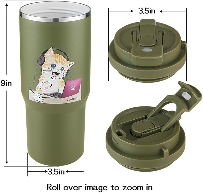 Funkrin Coffee Travel Mug with Flip Lid, 16oz Insulated Tumbler Cup with Ceramic Coating, Double Wall Vacuum Leak-Proof Tumbler for Office School Party Camping