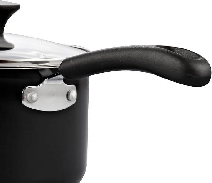 Cook N Home Basic 2 Quart Nonstick Saucepan with Glass Lid, Small Non Stick Aluminum Sauce Pan, Multi-Purpose Milk Chocolate Cooking Pot with Stay-Cool Handle, Black