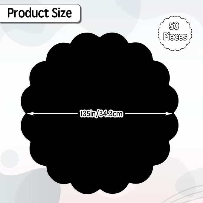 50 Pcs Black Paper Placemats Disposable, 13.5 Inch Disposable Scalloped Placemat for Birthday Wedding Baby Shower Banquet Tea Party