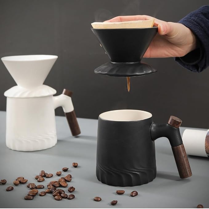 Handmade Black Pour Over Coffee Maker Set, Ceramic Coffee Dripper Brewer Heat Resistant Coffee Pot Decanter ACM01B
