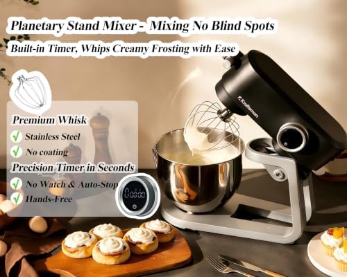 Stand Mixer Powerful DC Motor with Dual Bowl 5.3 QT, Heavy Duty Dough Mixer with 4 Stainless Steel Attachments, Multifuncational Powerhub & 8 Speed Control & Timer