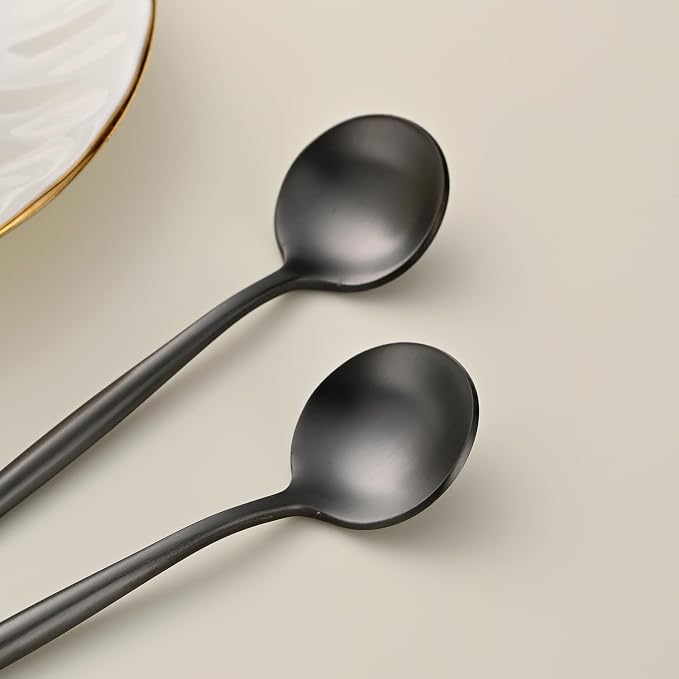 5.1 Inches Satin Black SS18/10 Teaspoon,Set Of 4 Stainless Steel Mini Coffee Spoons,Small Tea Spoon,Black Demitasse Spoons,Espresso Spoon