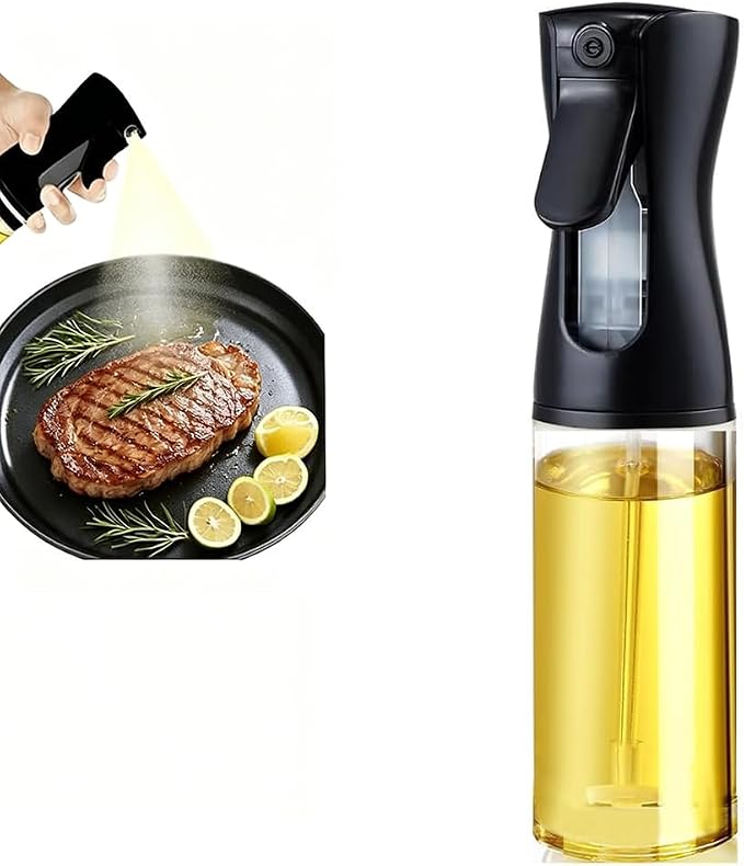Olive Oil Sprayer for Cooking, 220ml Glass Oil Dispenser | Kitchen Gadgets, Food Grade Premium Clear Spray Bottle, for Salad, Frying, BBQ