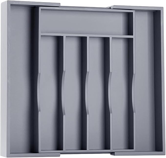Kitchen Silverware Drawer Organizer and Storage Bamboo Wood Cooking Utensil Holder Cutlery Knife Jewelry Spice Rack Spoon Fork Multi Cabinet Organization Bathroom Counter Expandable Adjustable Tray