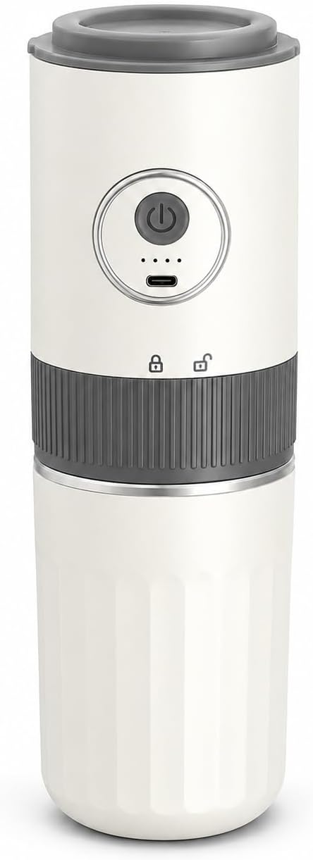 Portable Electric Coffee Grinder and Brewing Kit, White | Rechargeable, Conical Burr Mini Grinder, 32g Capacity, Includes Filter & Coffee Cup