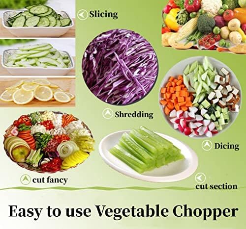 Vegetable Chopper, Onion Dicer & Mandoline Slicer with Container, black | Veggie Cutter with 8 Stainless Steel Blades & Drain Basket. Fast Food Chopper for Salad, Potato, Tomato, Cucumber & Carrot