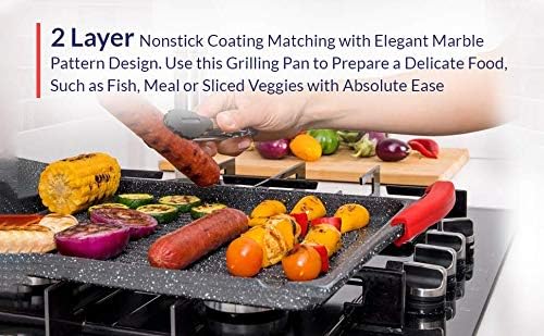 Moss & Stone Griddle Aluminum BBQ, Rectangle Grill Pan for Indoor Cooking | 18x10.5" Non-stick Flat Top Griddle Pan for Stove, For Fish Vegetables & As Steak Pan, StoveTop Induction Grill