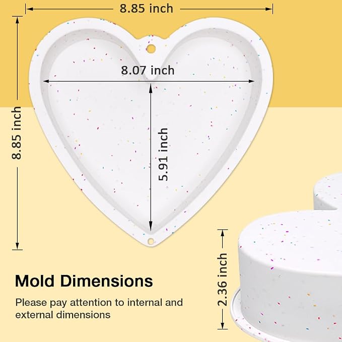 Alimat PluS 8 Inch Heart Shaped Cake Pans Set of 2 with Hanging Hole(White) | Silicone Material
