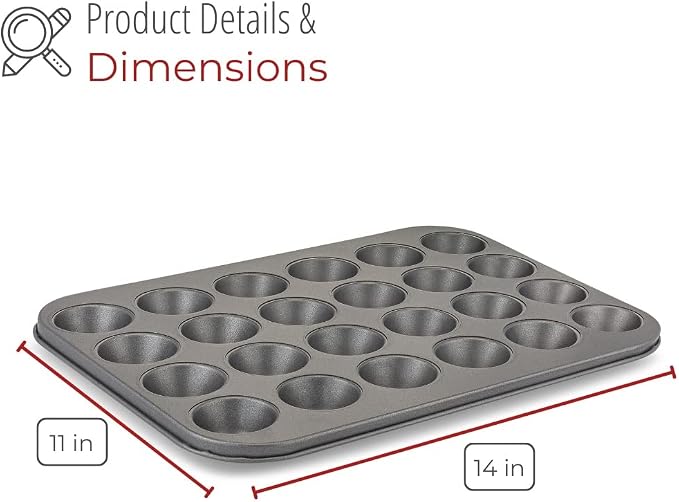 Mini Muffin Pan 24 cup, Set of 2 - Non-Stick Carbon Steel Mini Cupcake Pan Multipack - Heavy Duty 48 Cavity Metal Baking Tray, Warp-Resistant, PFOA Free